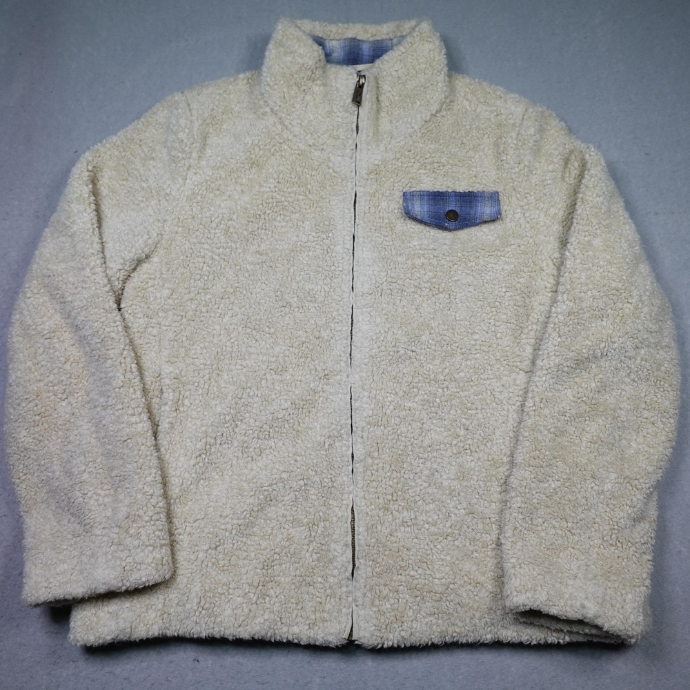 Pendleton Jacket Womens Large Cream Sherpa Fleece Zip Up Blue Plaid Lined